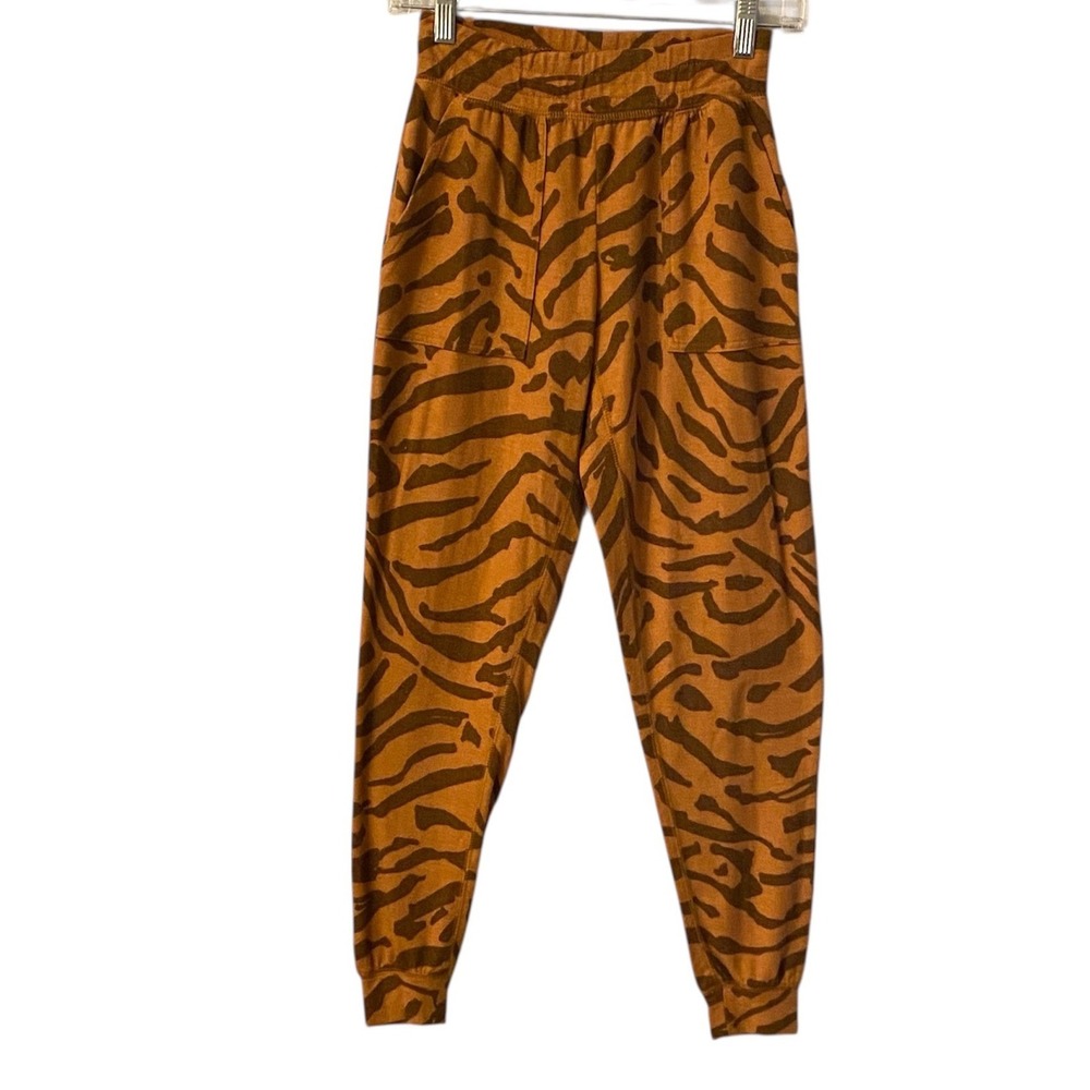 CHASER Women Tiger Print Jogger Pants Size XS Orange Brown‎ Lounge Casual Comfy